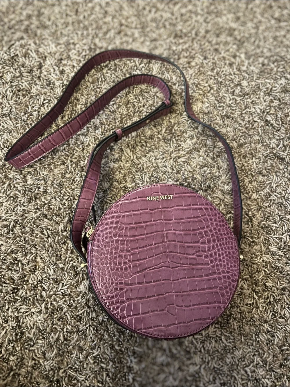 Nine West Purple Croc-Embossed “Round About” Canteen Crossbody Bag
